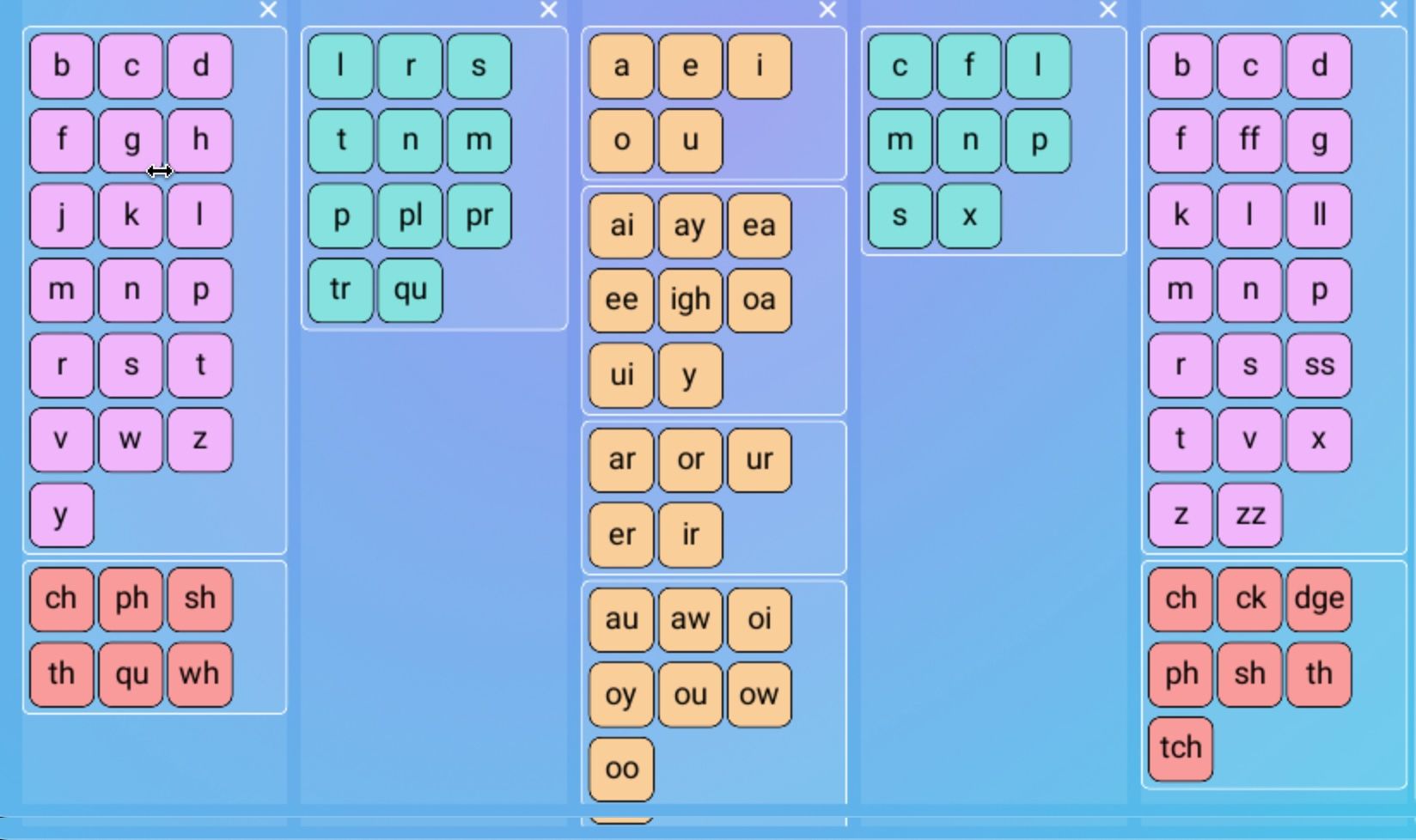 Screenshot of Blends & Advanced Vowels