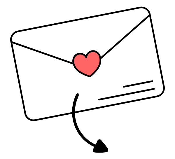 Graphic of mail letter with heart icon